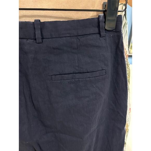 THEORY Navy Blue Wideleg Flare Linen Viscose Blend Cropped Pants Women's Size 6 - Picture 13 of 15